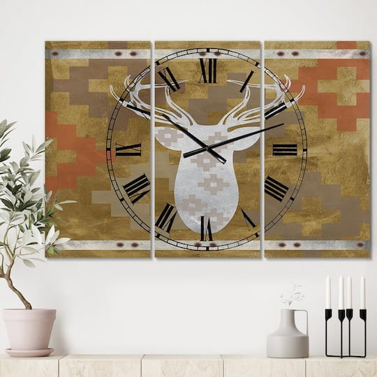 Designart Patterned White Deer Head Traditional Multipanel Wall Clock